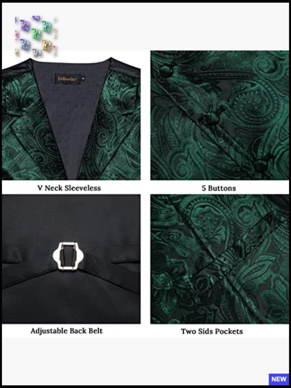 Men's Silk Paisley Vest Set Classic Formal Elegant Wedding Party Tuxedo - Picture 5 of 7